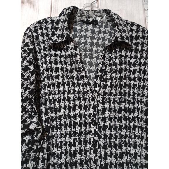Apt‎ 9 Shirt Womens 3X Black White Button Down Stretch Blouse Geometric Print - Picture 2 of 8